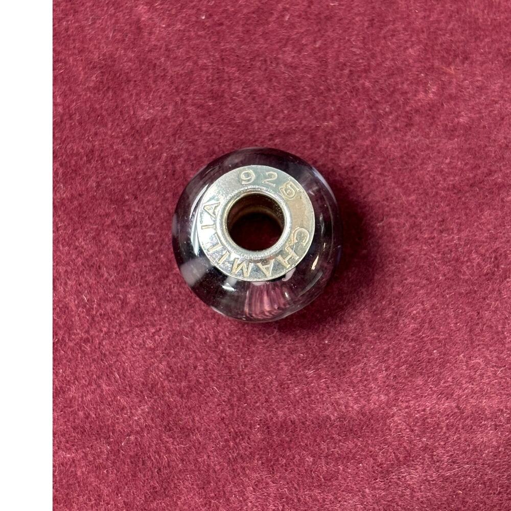 Chamilia Sterling Silver Black White Glass Bead Charm #71624